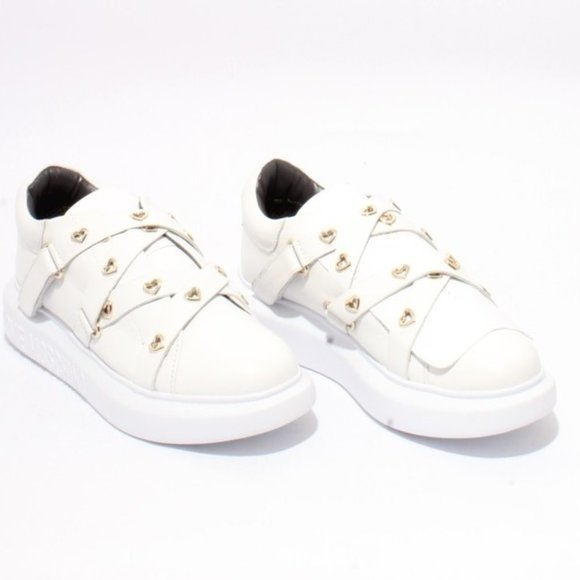 Moschino White Leather Fashion Platform Sneaker - Picture 2 of 8